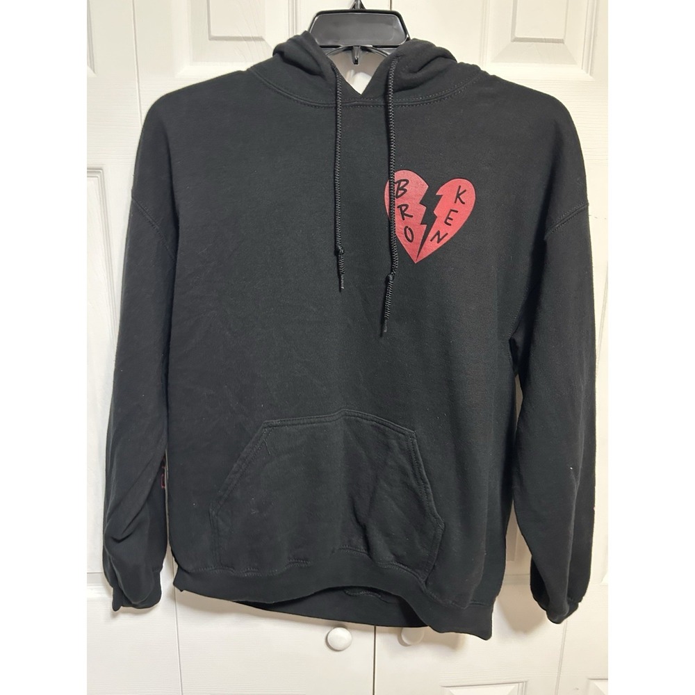 Riot Society Hoodie, Broken Heart Graphic, Black, Men's Size Large